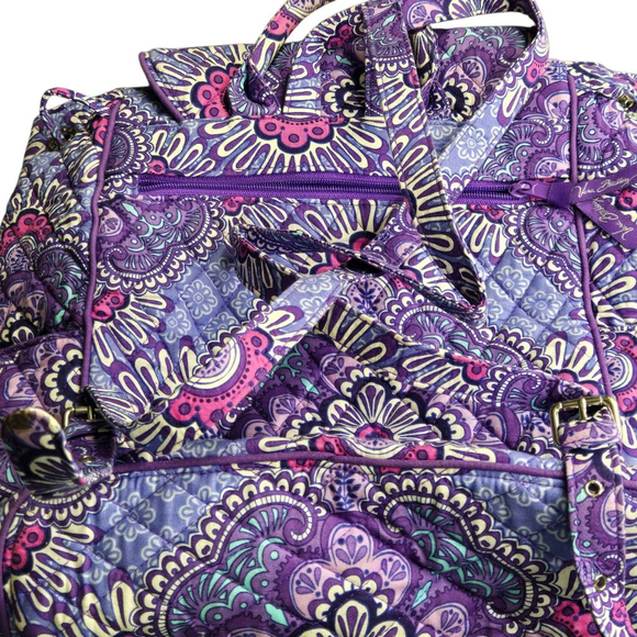 Vera Bradley Drawstring Backpack Lilac Tapestry Medium Tote Buckle Straps Purple - Picture 11 of 12